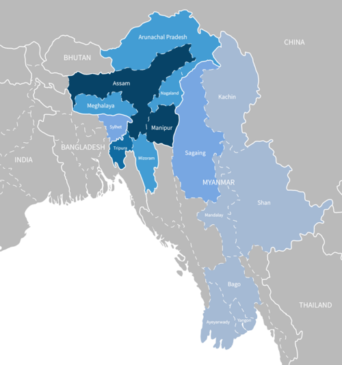 Map of the area where Meitei is spoken