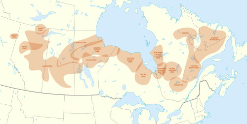 Map of the area where Cree is spoken