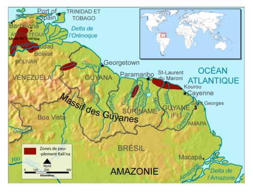 Map of the area where Carib is spoken