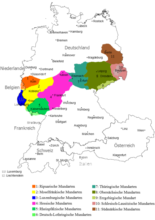 Map of the area where Upper Saxon is spoken