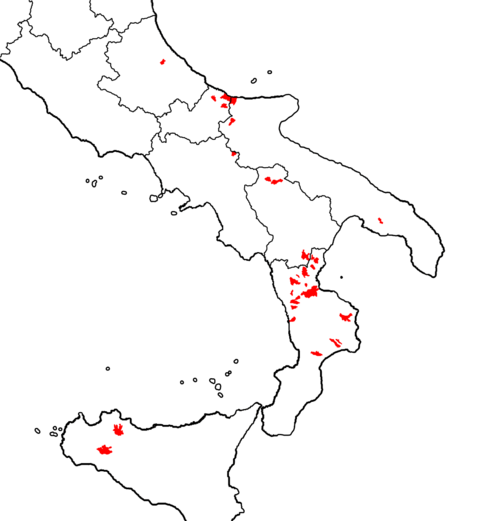 Map of the area where Arbëresh is spoken
