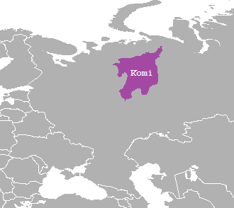Map of the area where Komi is spoken