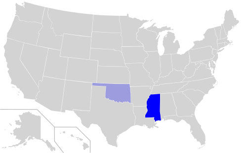 Map of the area where Choctaw is spoken