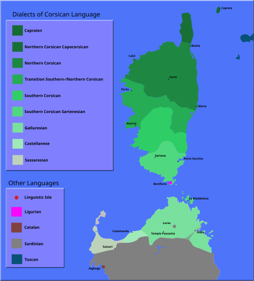 Map of the area where Corsican is spoken