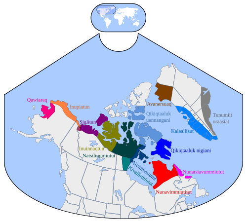 Map of the area where Inuktitut is spoken