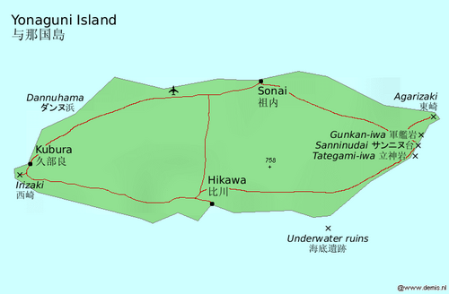 Map of the area where Yonaguni is spoken