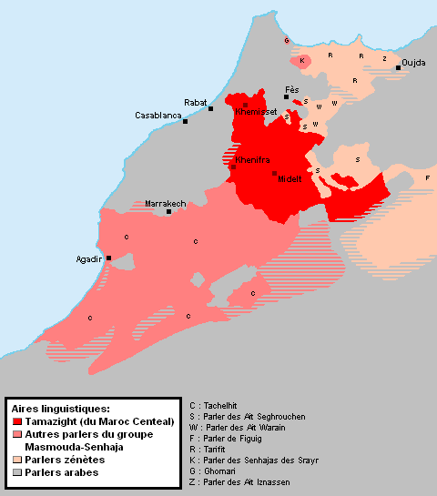 Map of the area where Central Atlas Tamazight is spoken
