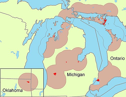 Map of the area where Ottawa is spoken
