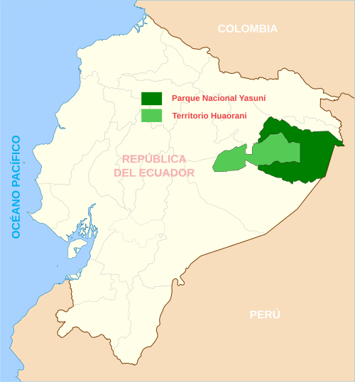 Map of the area where Waorani is spoken