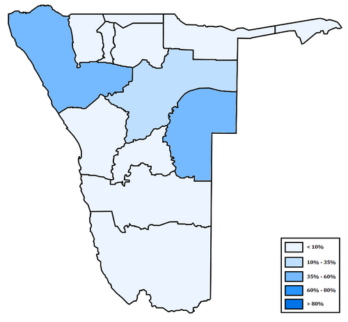 Map of the area where Herero is spoken