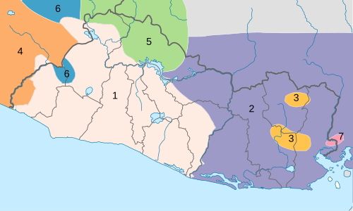 Map of the area where Pipil is spoken