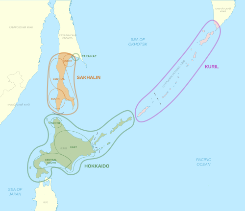 Map of the area where Ainu is spoken
