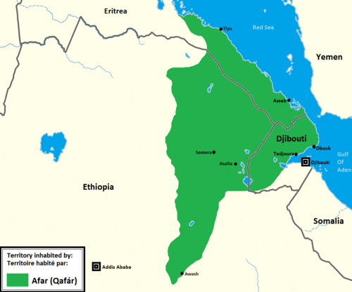 Map of the area where Afar is spoken