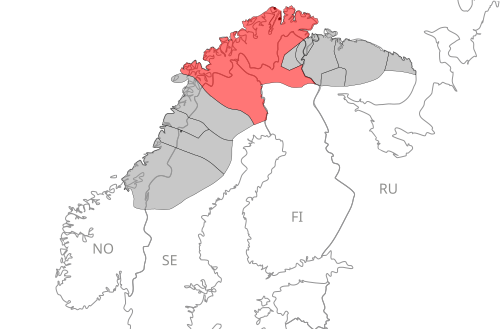 Map of the area where Northern Sami is spoken