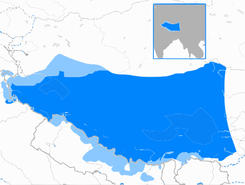 Map of the area where Tibetan is spoken