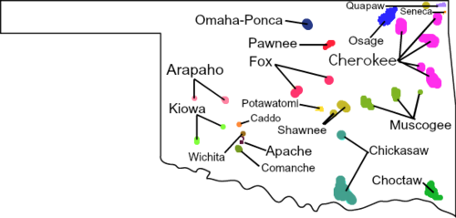 Map of the area where Sac-Fox-Kickapoo is spoken