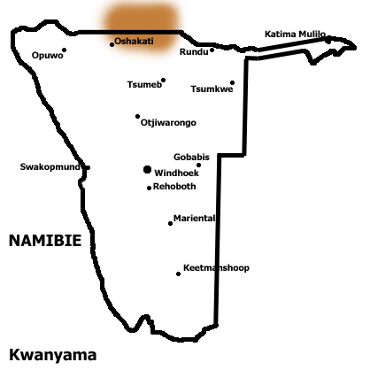 Map of the area where Kwanyama is spoken