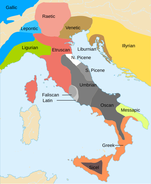 Map of the area where Umbrian is spoken
