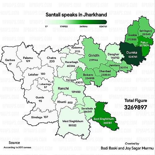 Map of the area where Santali is spoken