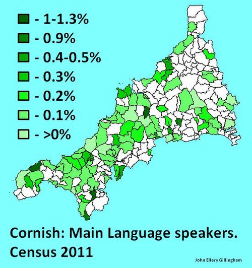 Map of the area where Cornish is spoken