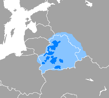 Map of the area where Belarusian is spoken