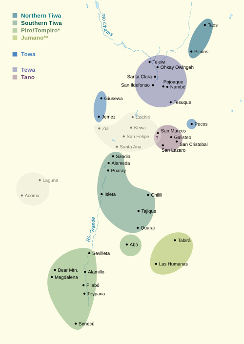 Map of the area where Tewa is spoken