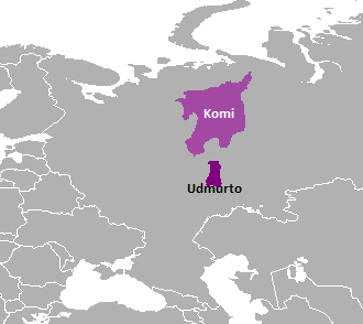 Map of the area where Komi-Zyrian is spoken