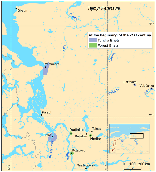 Map of the area where Tundra Enets is spoken