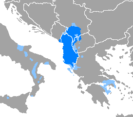 Map of the area where Albanian is spoken