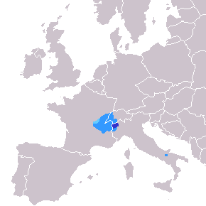 Map of the area where Franco-Provençal is spoken