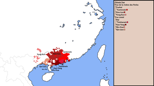 Map of the area where Yue Chinese is spoken