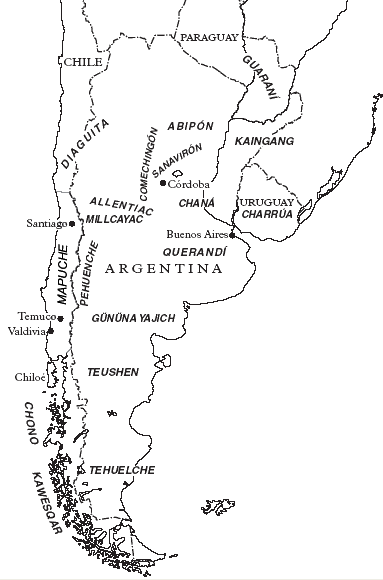 Map of the area where Tehuelche is spoken