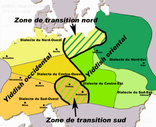 Map of the area where Yiddish is spoken