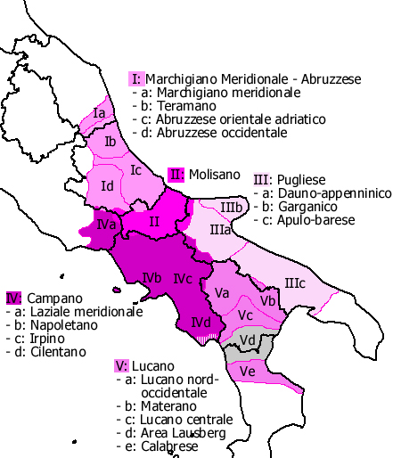 Map of the area where Neapolitan is spoken