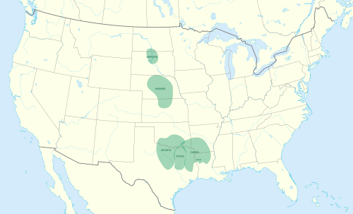 Map of the area where Caddo is spoken