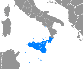 Map of the area where Sicilian is spoken