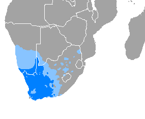 Map of the area where Afrikaans is spoken