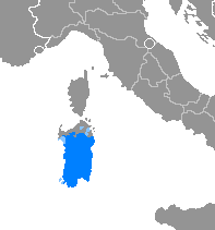 Map of the area where Sardinian is spoken