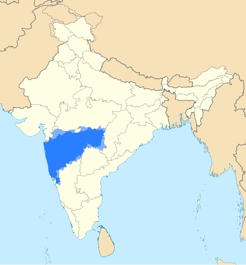 Map of the area where Marathi is spoken