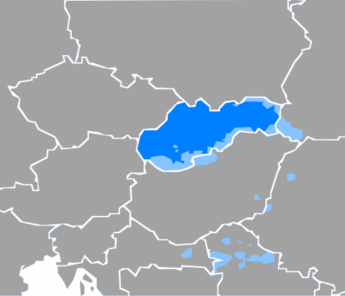 Map of the area where Slovak is spoken