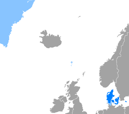 Map of the area where Danish is spoken