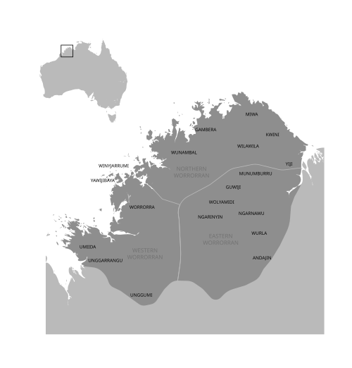 Map of the area where Ngarinyin is spoken