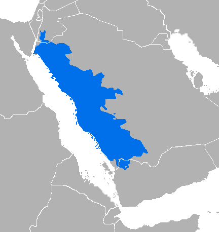 Map of the area where Hijazi Saudi is spoken
