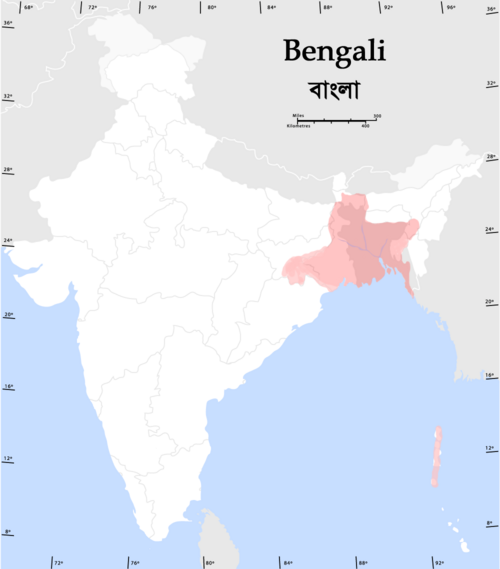 Map of the area where Bangla is spoken