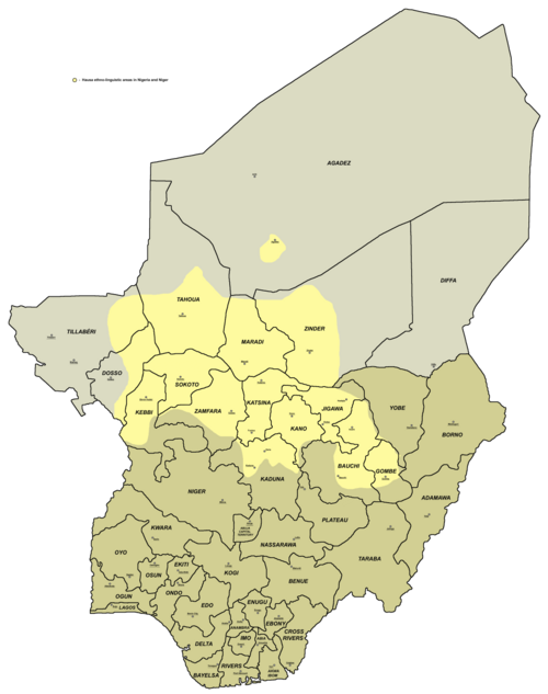 Map of the area where Hausa is spoken
