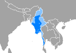 Map of the area where Burmese is spoken
