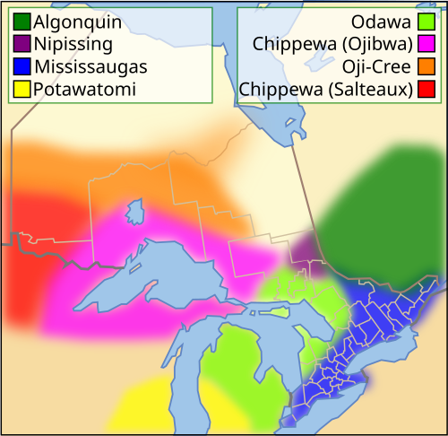 Map of the area where Algonquin is spoken