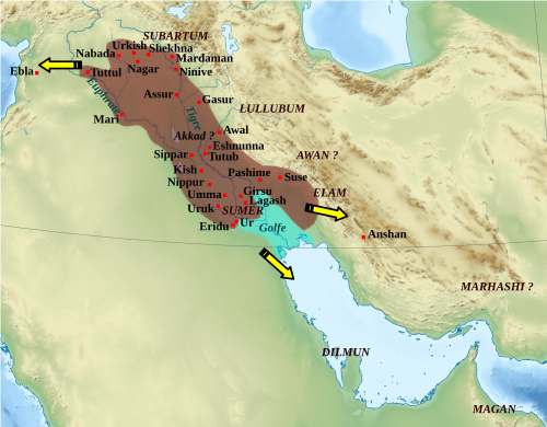 Map of the area where Akkadian is spoken