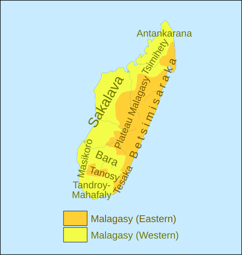 Map of the area where Malagasy is spoken