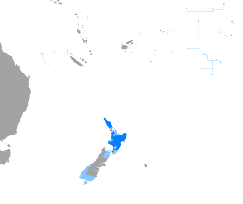 Map of the area where Māori is spoken